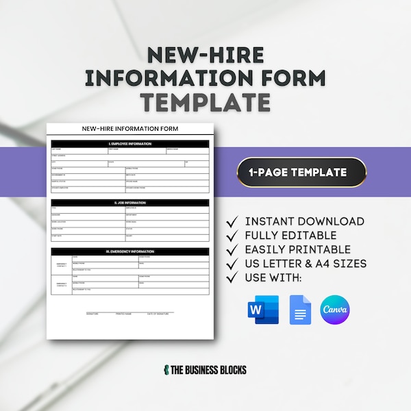 New Employee Information Form Hr Template - Etsy
