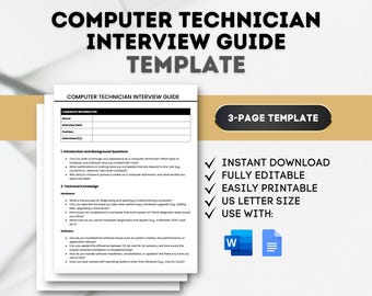 Computer Technician Interview Guide Template: IT Support (Digital Download)