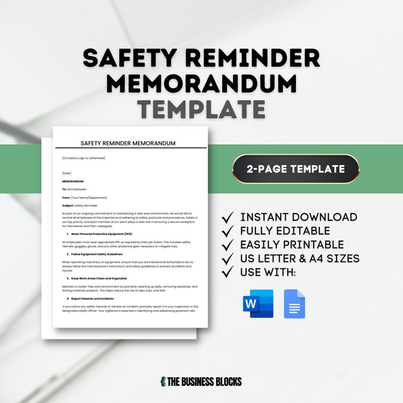 Sample Security Reminders Safety Reminder Memo Template: Editable Workplace Form (digital ...