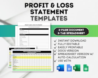 Profit and Loss Statement Template Income Statement Template Expense Report Financial Statement Business Profit Calculator Excel & Word