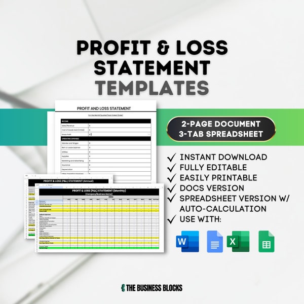 Profit and Loss Statement Template Income Statement Template Expense Report Financial Statement Business Profit Calculator Excel & Word