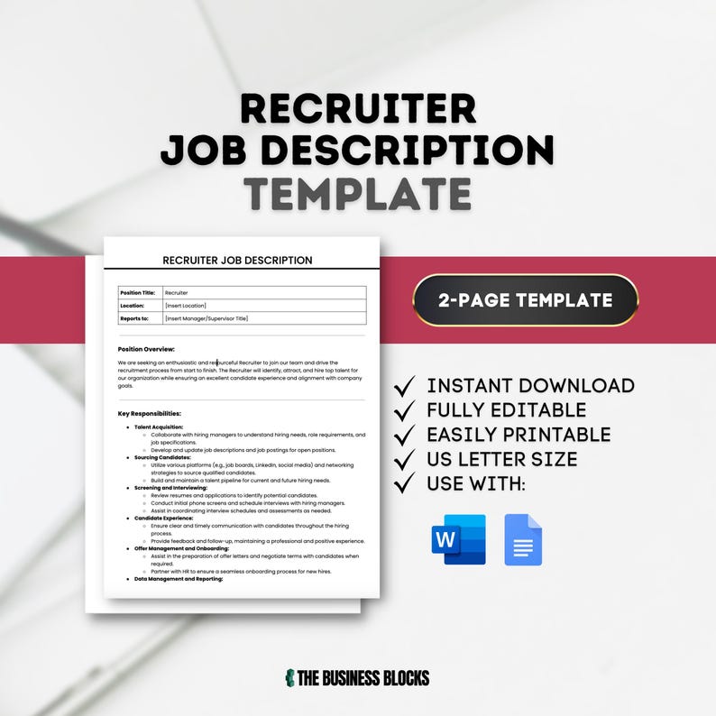 Recruiter Job Description Template: Customizable HR Hiring (google Docs ...