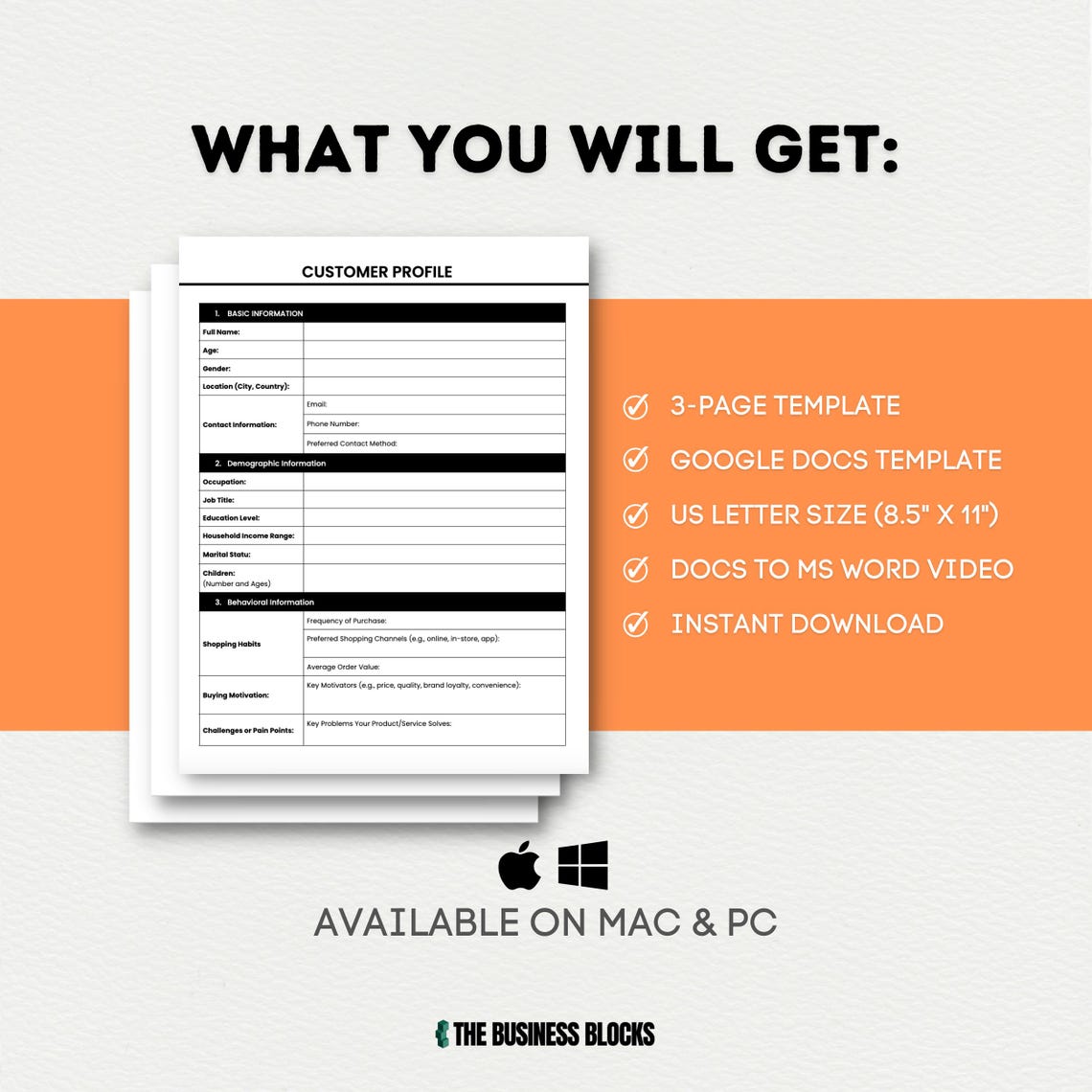 Customer Profile Template: Client Profile Worksheet (digital Download ...