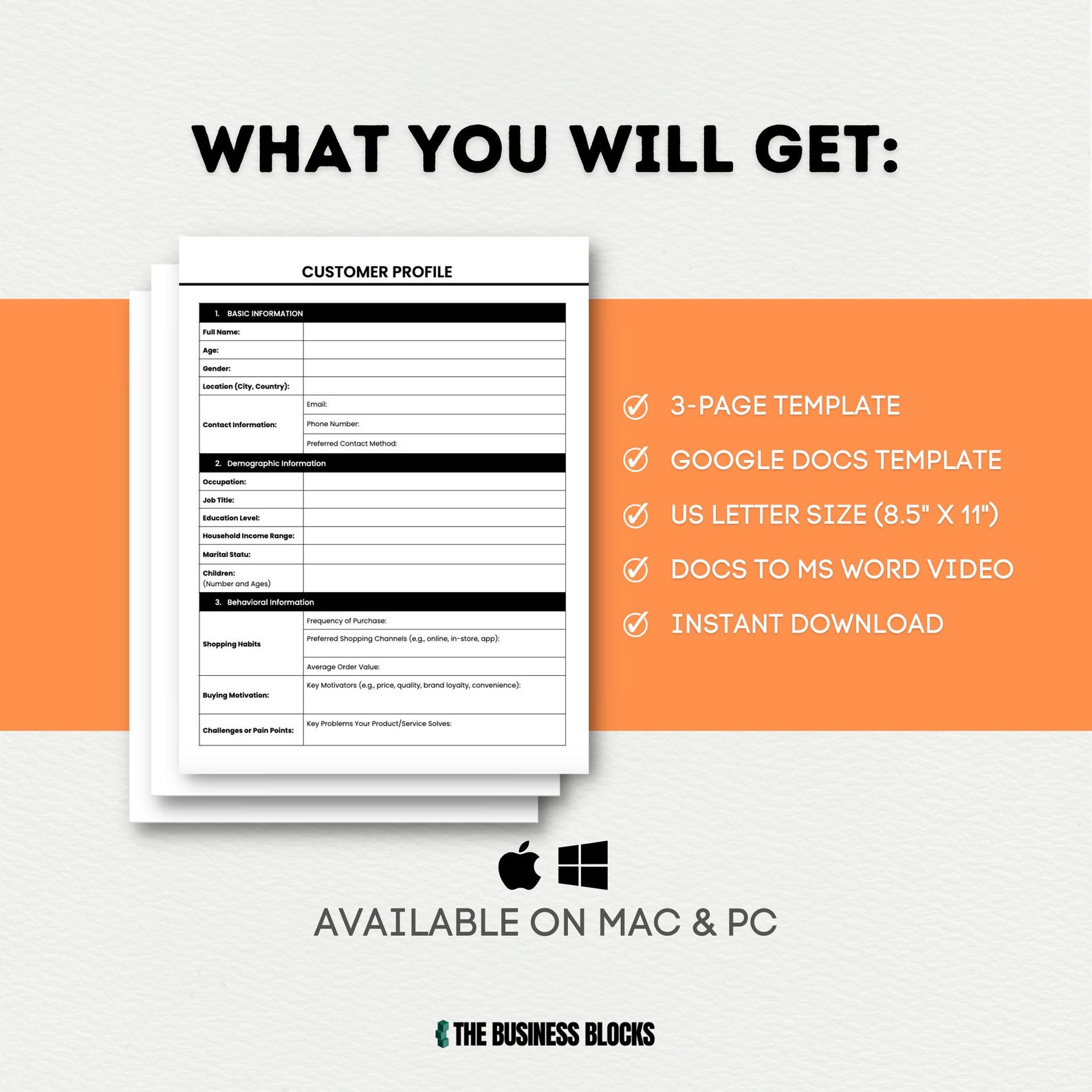 Customer Profile Template: Client Profile Worksheet (digital Download ...