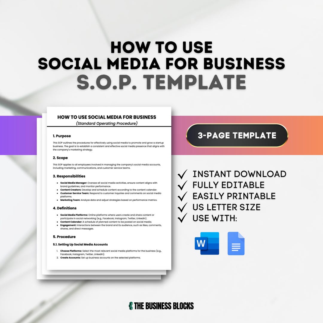 Social Media SOP Template Business Marketing Strategy (digital