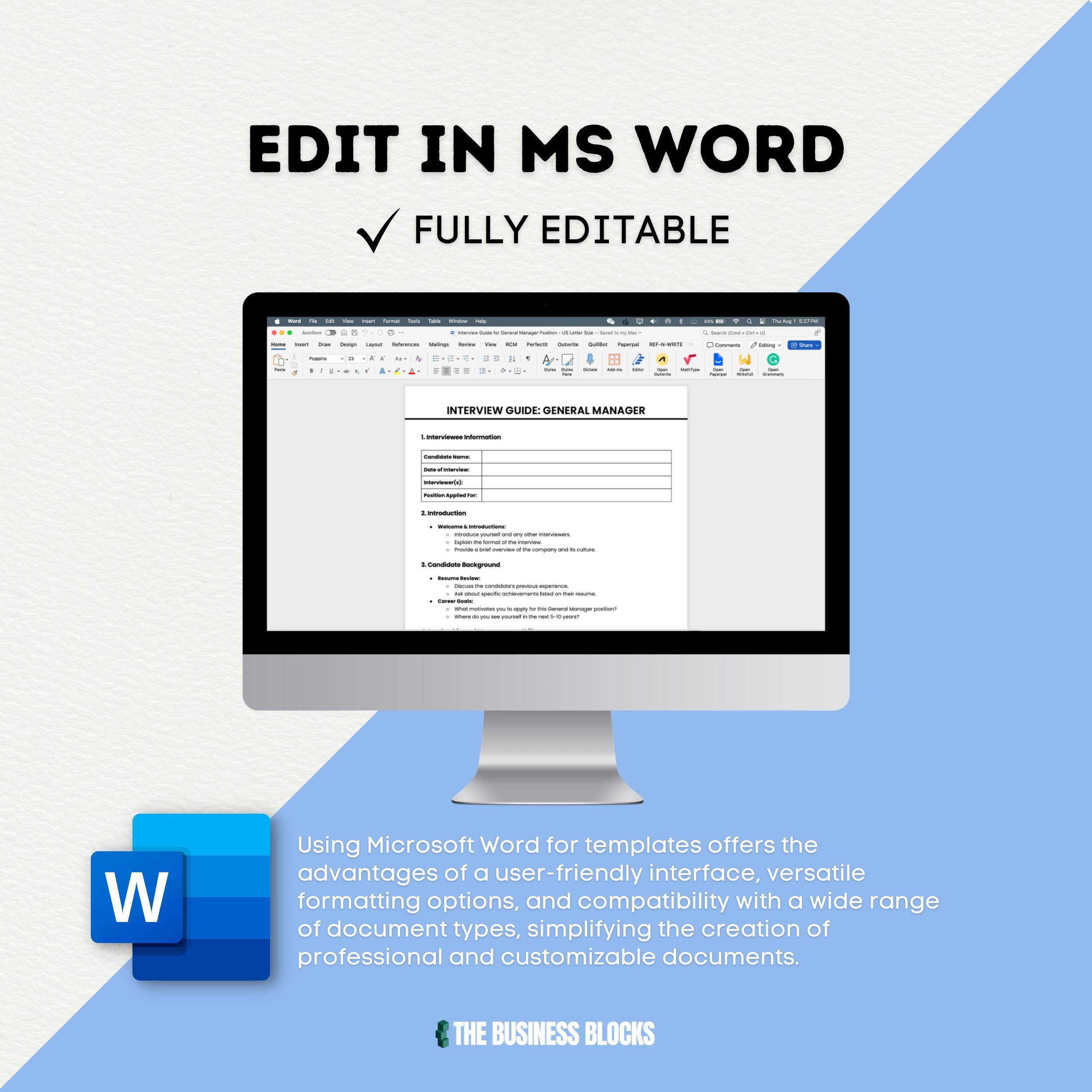 General Manager Interview Guide Template (google Docs, MS Word) - Etsy