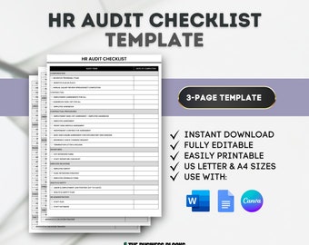 Human Resources Audit Checklist Internal Audit Checklist HR Template Employee File Audit HR Audit Template Checklist Template HR Checklist