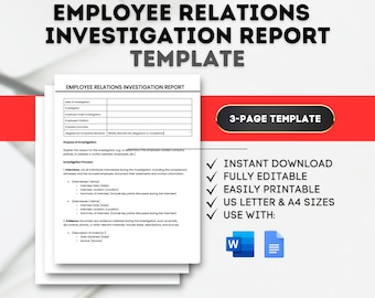 Employee Relations Investigation Report Template Human Resources Templates Employee Agreements HR Policies Employment Law Employee Report