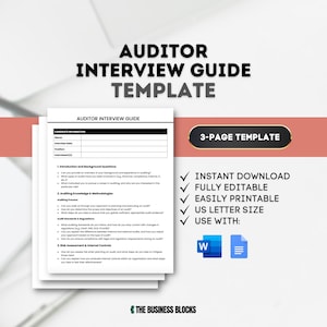 Può includere: Un modello di guida per colloqui di audit su 3 pagine. Il modello è completamente modificabile e stampabile in formato lettera US. Il modello può essere utilizzato con Microsoft Word o Google Docs.