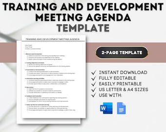 Training Meeting Agenda Template: Editable HR Development (Digital Download)