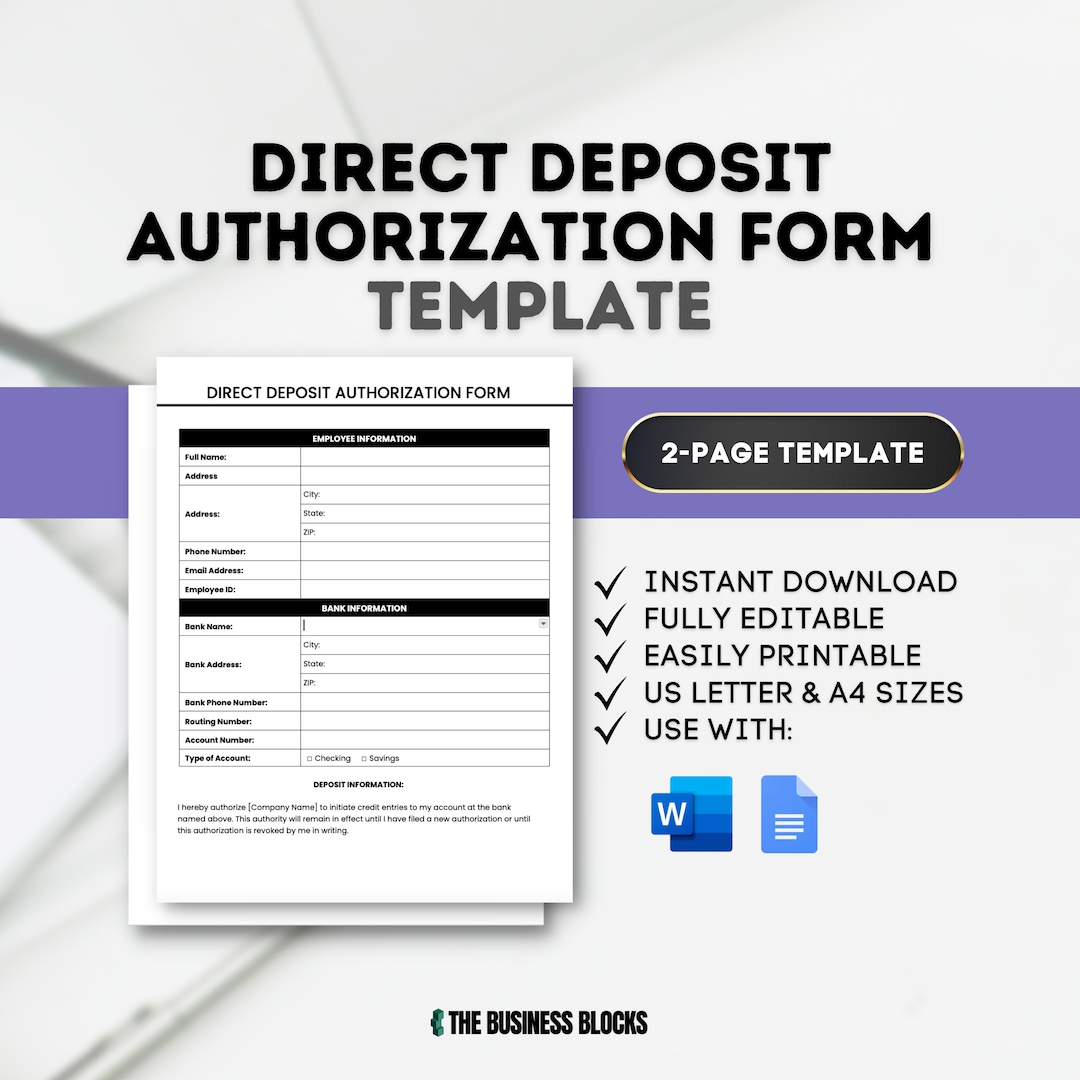 Direct Deposit Authorization Form Template Employee Direct Deposit ...