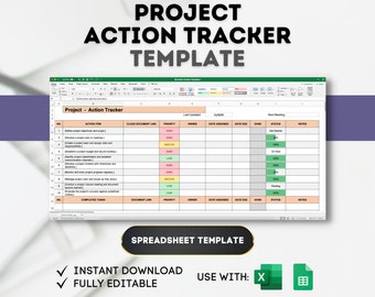 Project Action Tracker Template Project Management Spreadsheet Action Item Tracker Task Tracker Task Management Project Action Item Log