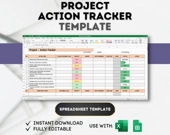 Project Action Tracker Template: Task Management Spreadsheet (Excel, Google Sheets)