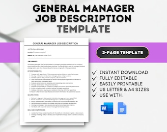 General Manager Job Description Template: Editable Hiring Guide (Google Docs, MS Word)