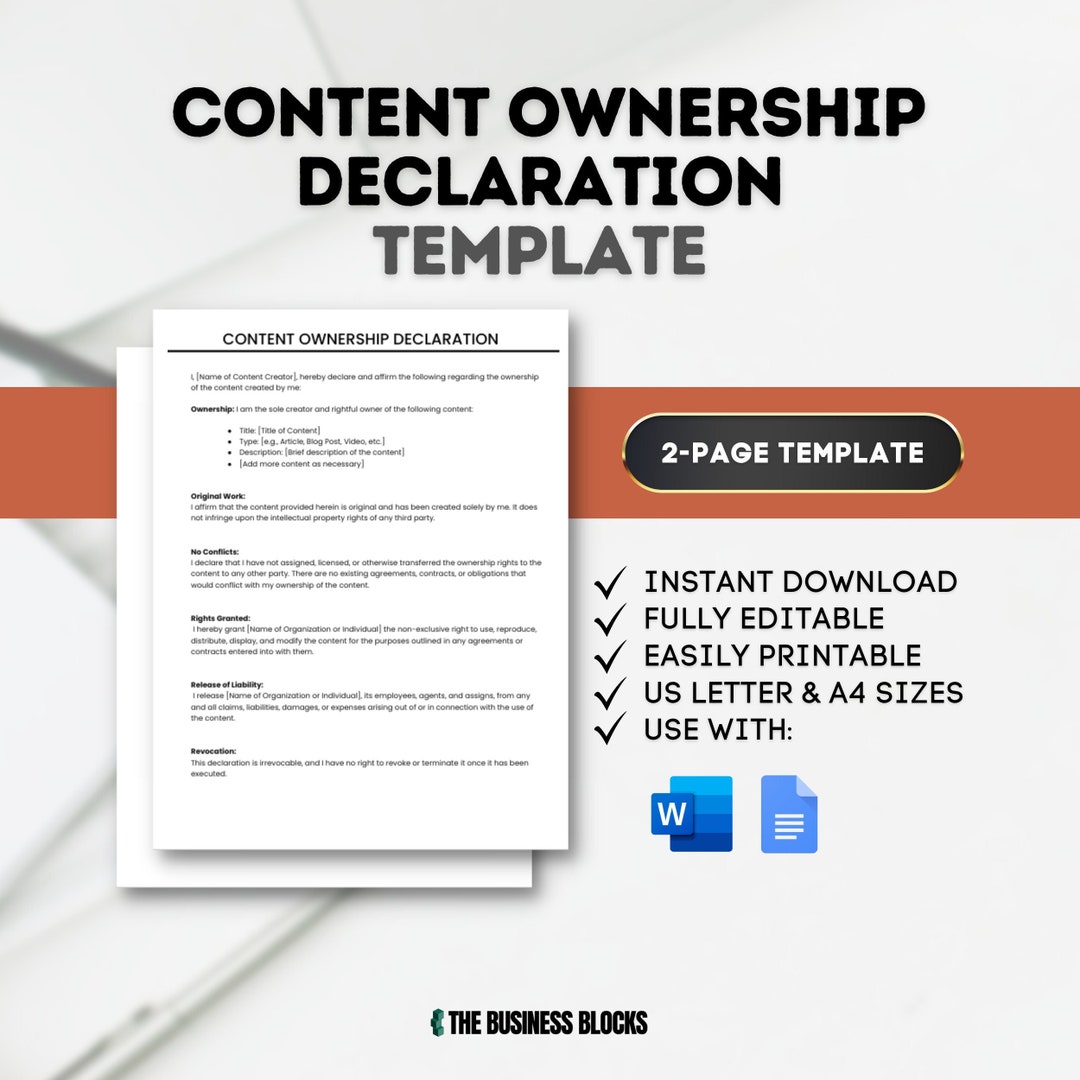 Content Ownership Declaration Template Copyright Declaration Content ...