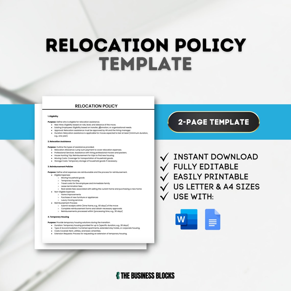 Employee Relocation Policy Template: HR Guidelines (US Letter & A4 ...