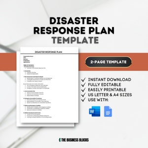 Disaster Response Plan Template Emergency Preparedness Crisis Management Plan Disaster Recovery Plan Disaster Response Protocol Checklist