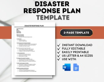 Disaster Response Plan Template: Emergency Preparedness (Digital Download)