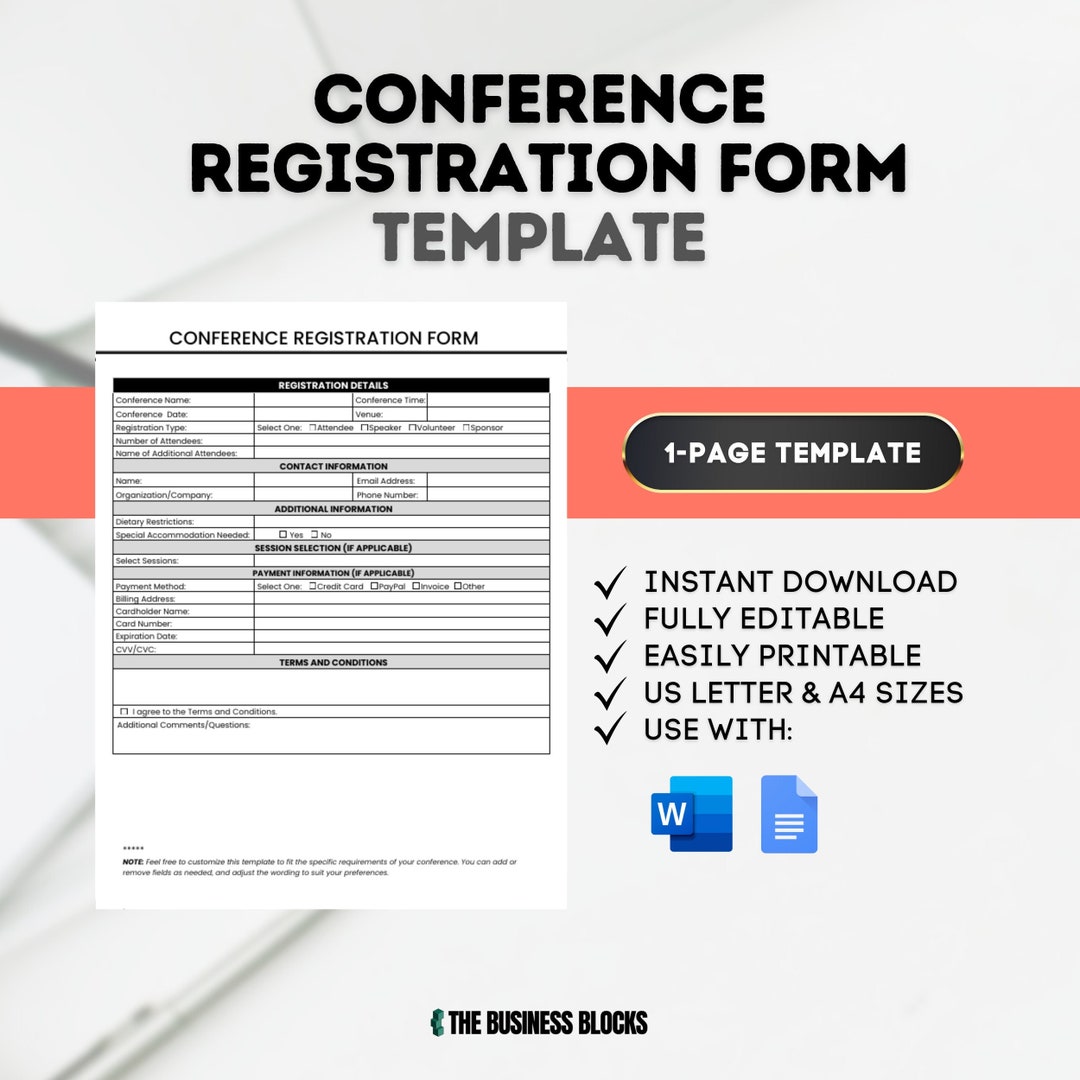 Conference Registration Form Template Conference Sign up Form Template