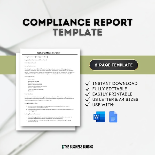 Compliance Report Template Regulatory Compliance Document Compliance Audit Business Compliance Assessment Corporate Compliance Checklist