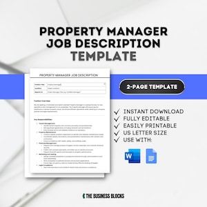Plantilla de descripción del puesto de administrador de propiedades: Funciones del administrador inmobiliario (Documentos de Google, MS Word)