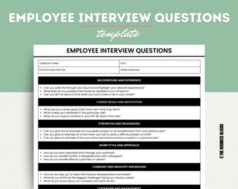 Employee Interview Questions Template | Editable in Canva, Google Docs & MS Word | New Hire Interview | HR Interview | Hiring Process