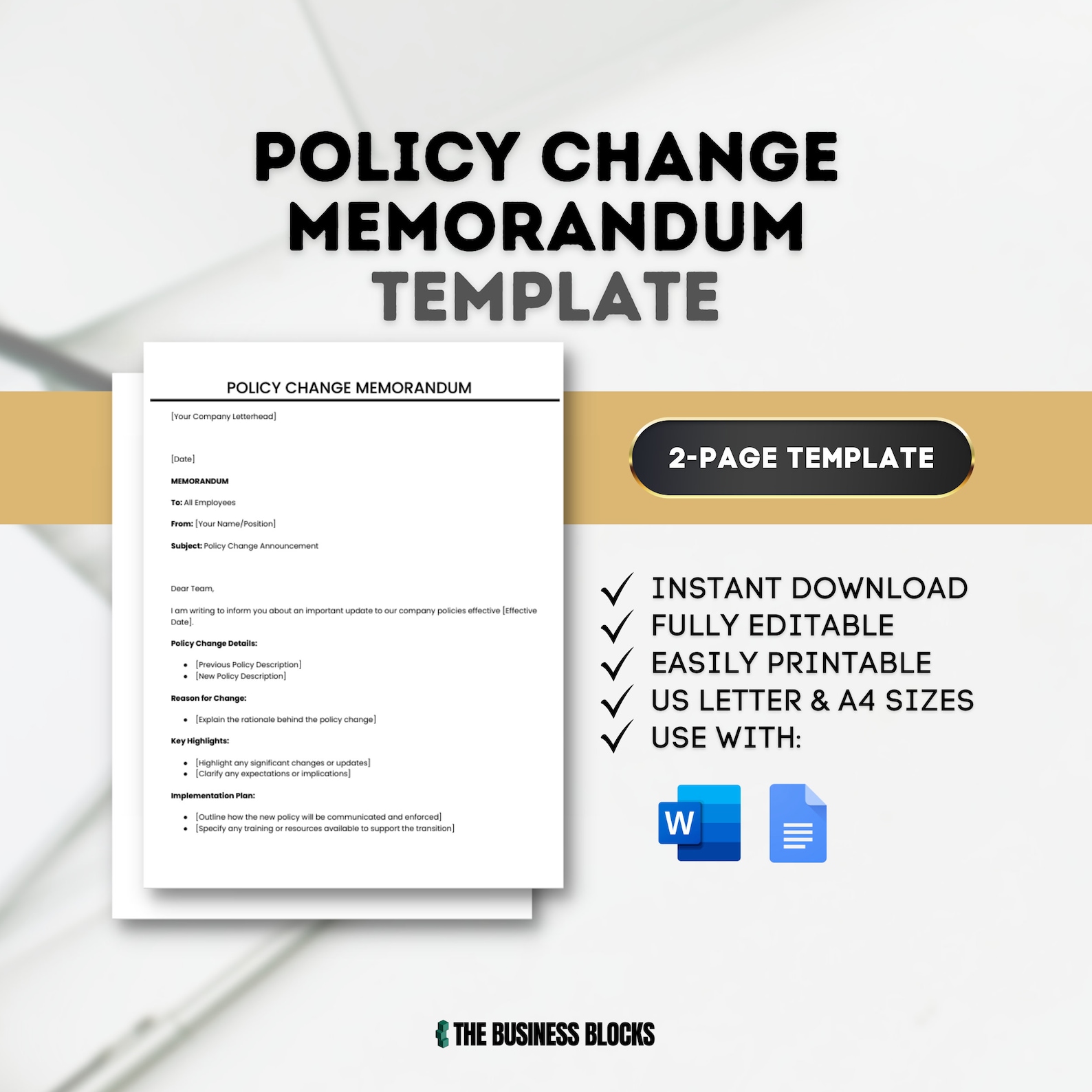 Policy Change Memorandum Template: Editable Business Memo (google Docs ...