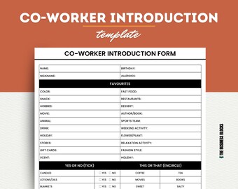 Coworker Introduction Form | Get To Know Me | Editable in Canva, Google Docs and MS Word | Employee Questionnaire | All About Me | HR Forms