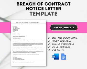 Breach of Contract Notice Letter Template (Google Docs, MS Word)
