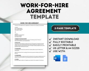 Work For Hire Agreement Template: Freelance Contract (Digital Download)