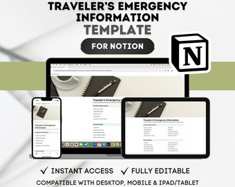 NOTION Traveler's Emergency Information Template Travel Safety Emergency Contact List for Travelers Travel Preparedness Guide Trip Emergency