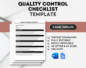 Quality Control Checklist Template Quality Assurance Checklist Manufacturing Quality Checklist QA Management Product Quality Process Audit