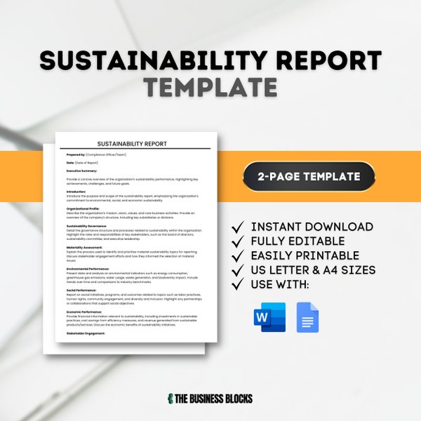 Sustainability Report Template Environmental Impact Analysis Corporate Sustainability Green Business Report Eco-Friendly Business Analysis