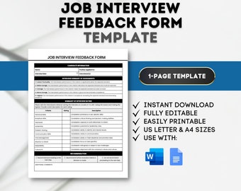 Job Interview Feedback Form Template: HR Interview Evaluation (Digital Download)