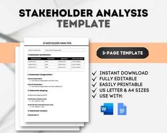 Stakeholder Analysis Template: Editable Google Docs & MS Word (Digital Download)