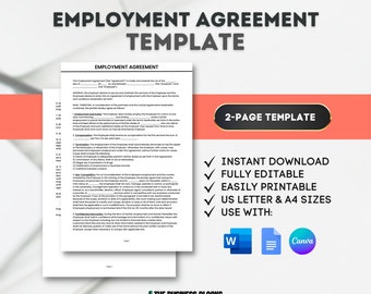 Employee Contract Template: Editable HR Agreement (Canva, Google Docs, Word)