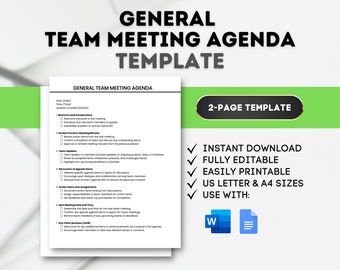 Team Meeting Agenda Template: Printable Meeting Notes (Digital Download)
