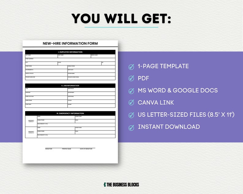 Employee Information Form Template Employee Info Form Hr - Etsy