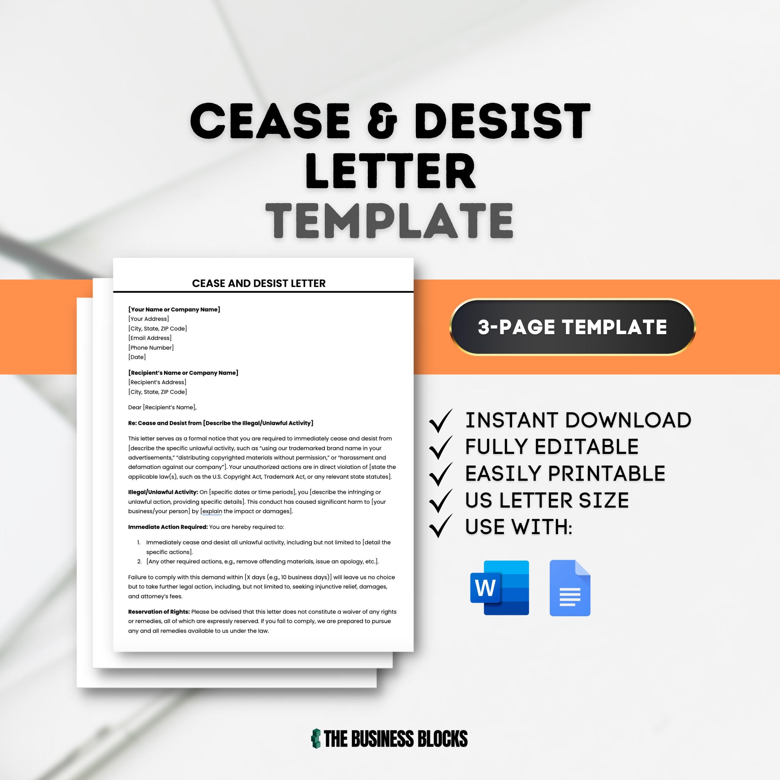 Cease and Desist Letter Template Copyright Violation Letter Cease and Desist Letter Format Stopping Unauthorized Use of Content