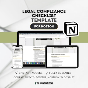 NOTION Legal Compliance Checklist Template Corporate Compliance Checklist Business Compliance Guide Legal Audit Checklist