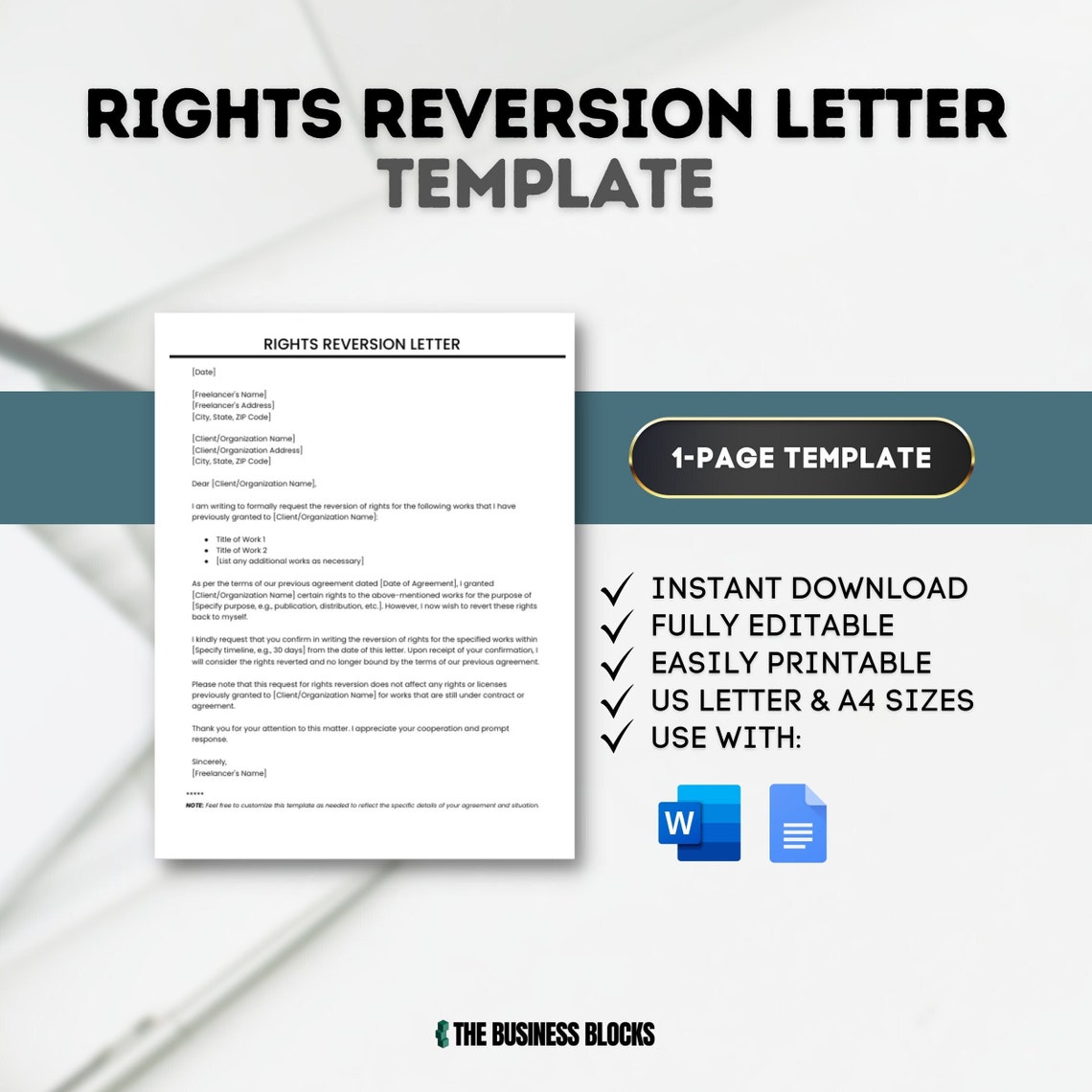 Rights Reversion Letter Template: Author Copyright (google Docs, MS ...