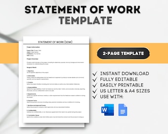 Statement of Work Template Project Scope Document SOW Template Work Statement Format Project Expectations Template Project Agreement Sample