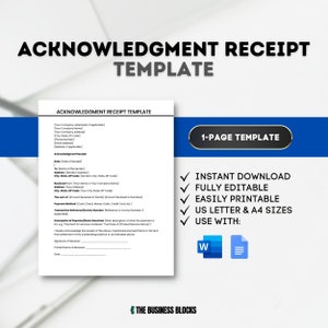 Acknowledgment Receipt Template Small Business Receipt Documents Sales Receipt Templates Digital Receipt Customer Order Instant Download