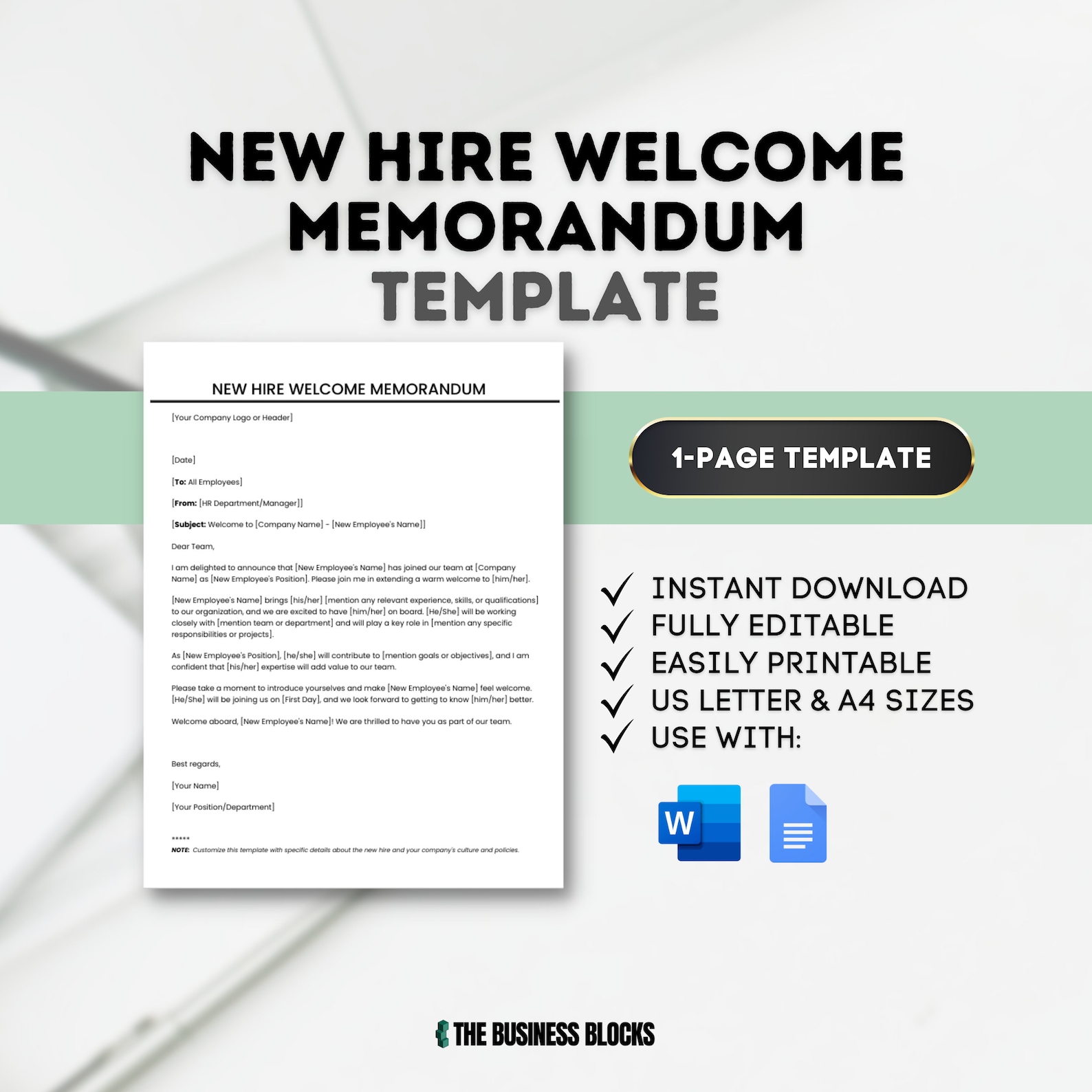 New Hire Welcome Memorandum Template: Employee Onboarding (google Docs ...