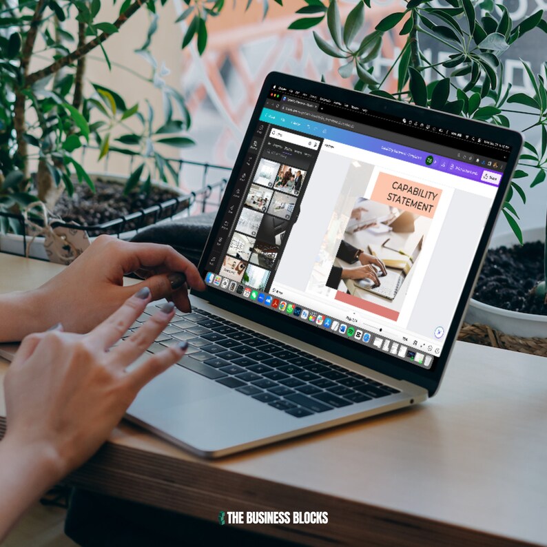 May include: A person working on a laptop computer. The screen shows a web page with a pink and white design that says "Capability Statement".
