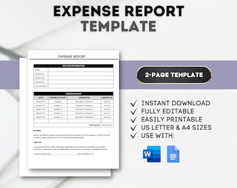 Freelancer Expense Report Template: Printable Expense Tracker (US Letter & A4) (Digital Download)