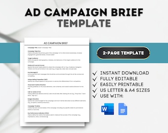 Ad Campaign Brief Template: Social Media & Content (Google Docs, MS Word)