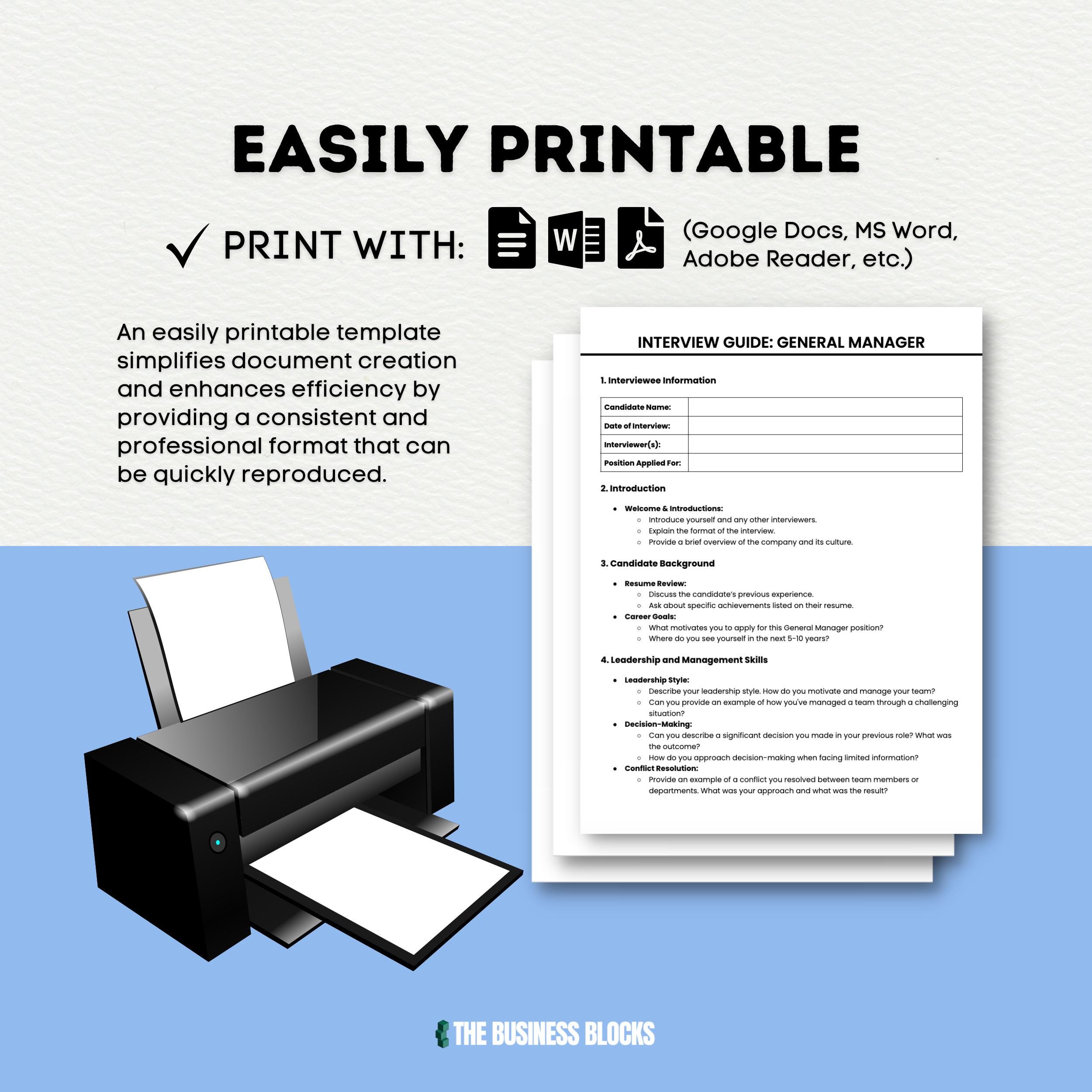 General Manager Interview Guide Template (google Docs, MS Word) - Etsy