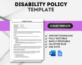 Disability Policy Template: Employee Accommodation, ADA Compliance (Digital Download)