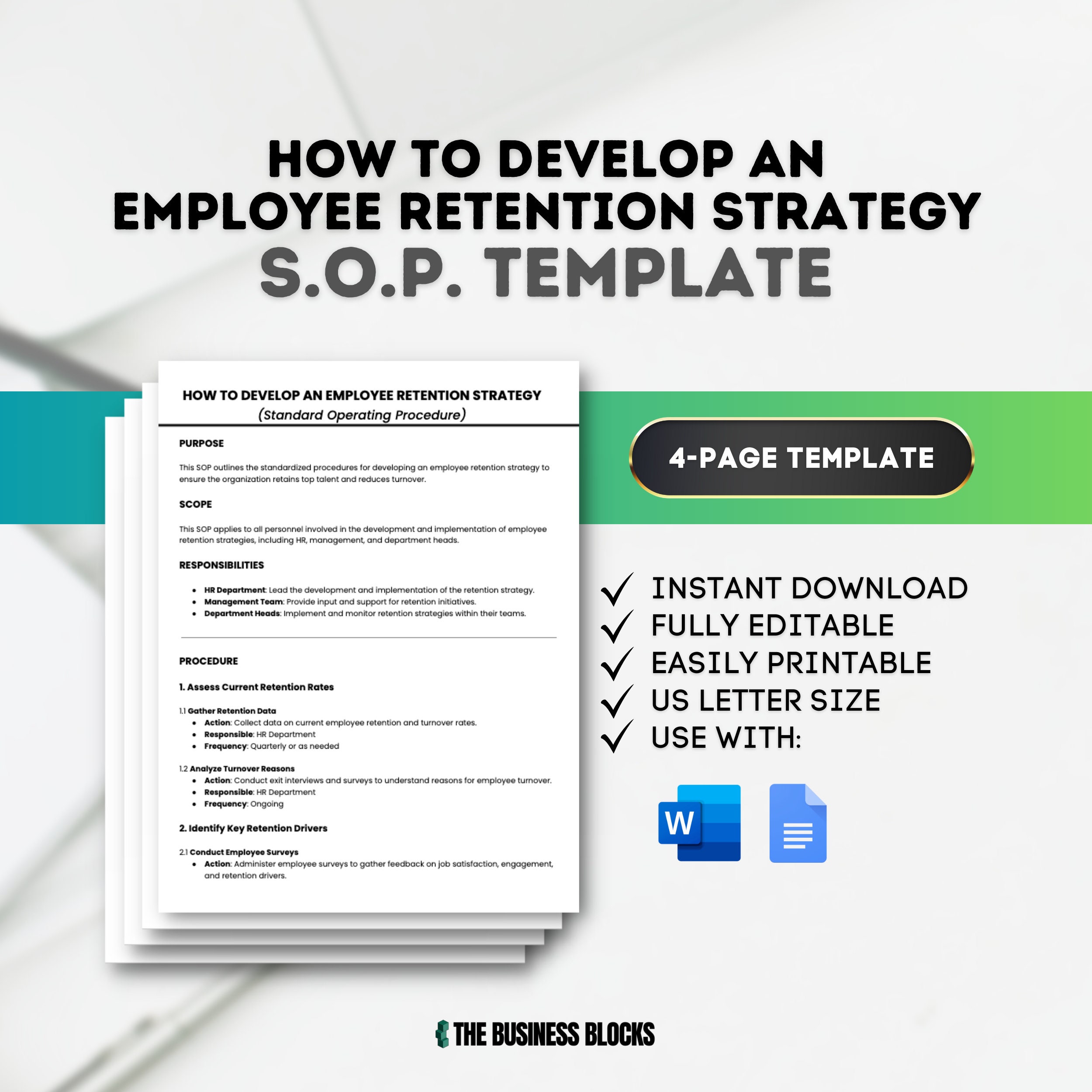 Retention Interview Template Employee Retention Strategy SOP Template (google Docs, MS Word) - Etsy